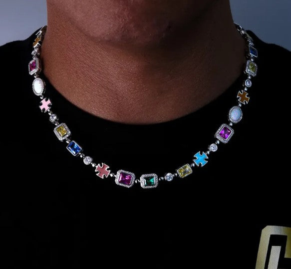Gold-Plated Hip-Hop Gemstone Necklace – Bold Statement Jewelry for Men & Women