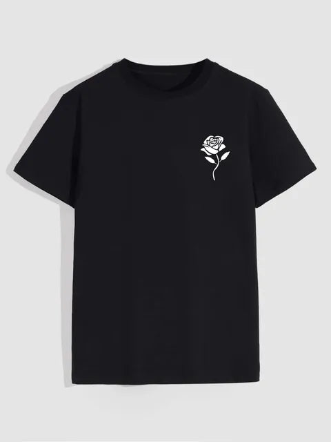 Men's Rose Print Crew Neck T-Shirt – Casual Graphic Tee in Regular & Oversize Fit