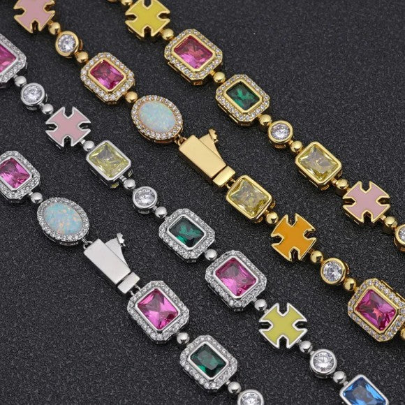 Gold-Plated Hip-Hop Gemstone Necklace – Bold Statement Jewelry for Men & Women