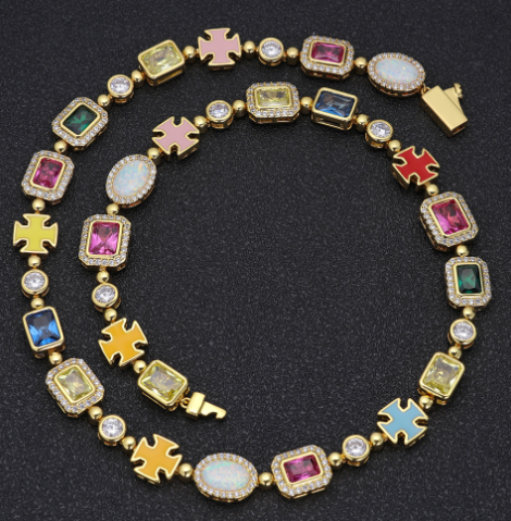 Gold-Plated Hip-Hop Gemstone Necklace – Bold Statement Jewelry for Men & Women