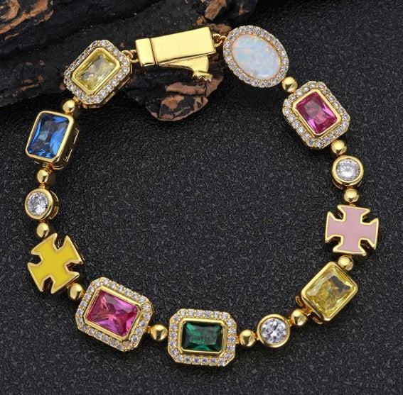 Gold-Plated Hip-Hop Gemstone Necklace – Bold Statement Jewelry for Men & Women