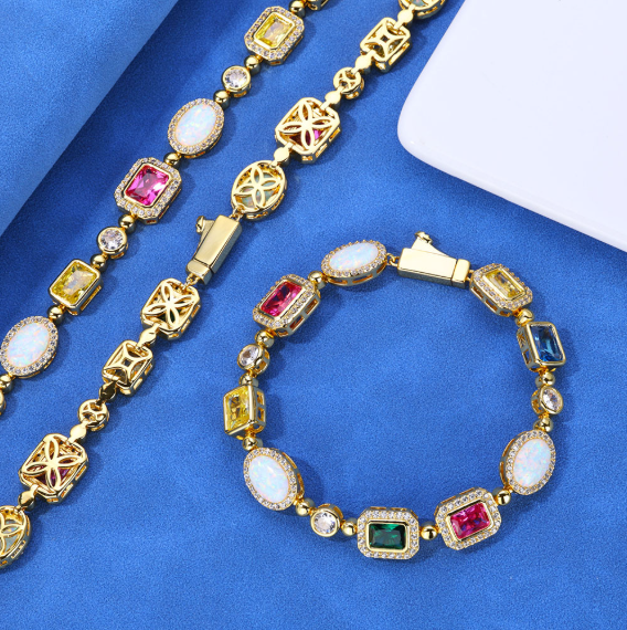 Gold-Plated Hip-Hop Gemstone Necklace – Bold Statement Jewelry for Men & Women