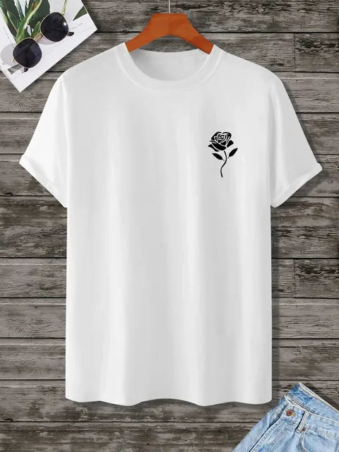 Men's Rose Print Crew Neck T-Shirt – Casual Graphic Tee in Regular & Oversize Fit