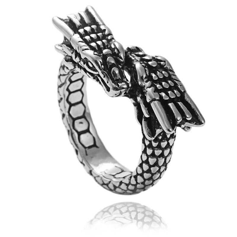 Titanium Steel Chinese Dragon Ring – Bold Retro Jewelry for Men & Women